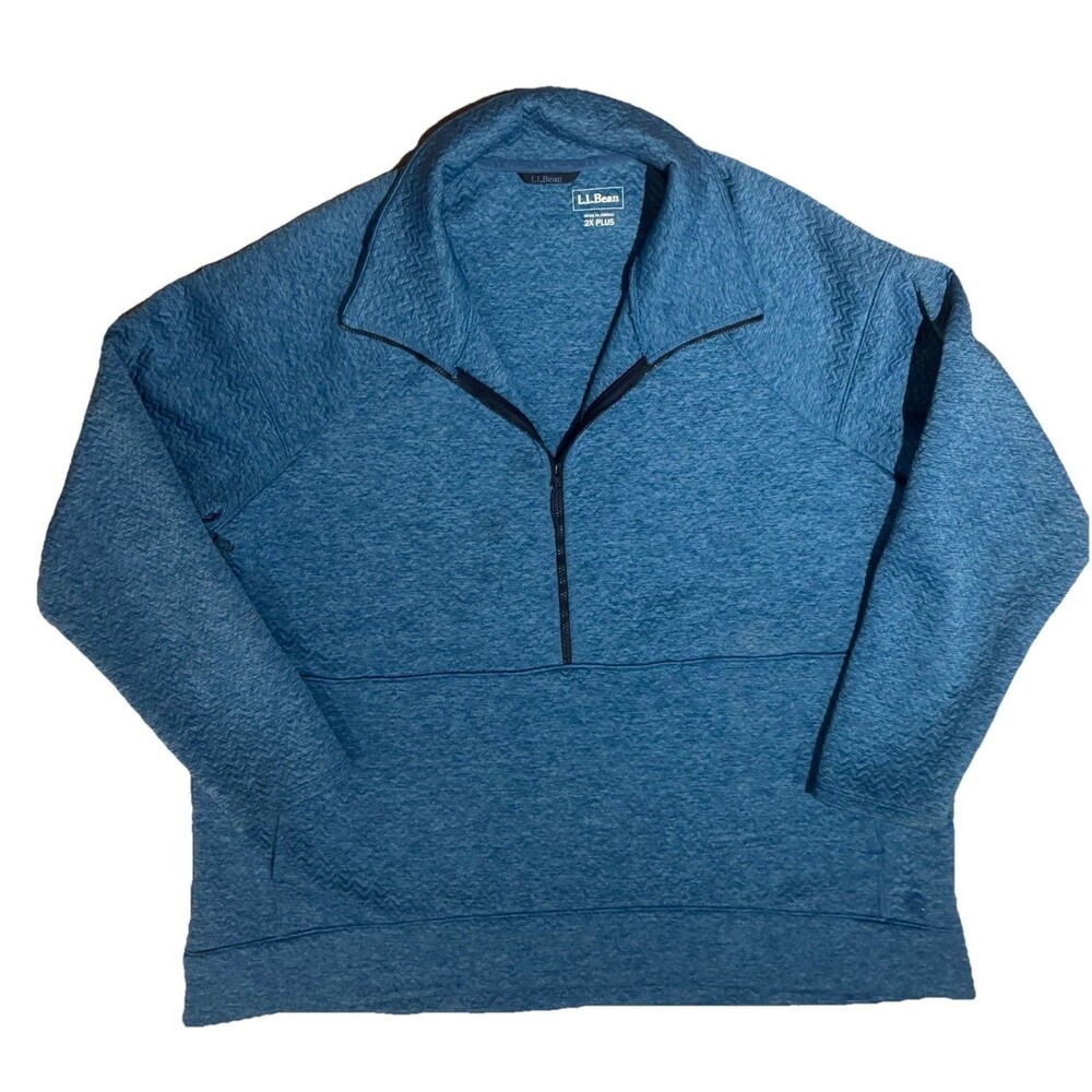 LL Bean Womens 2X Blue Quilted 1/4 Quarter Zip Pullover Sweatshirt